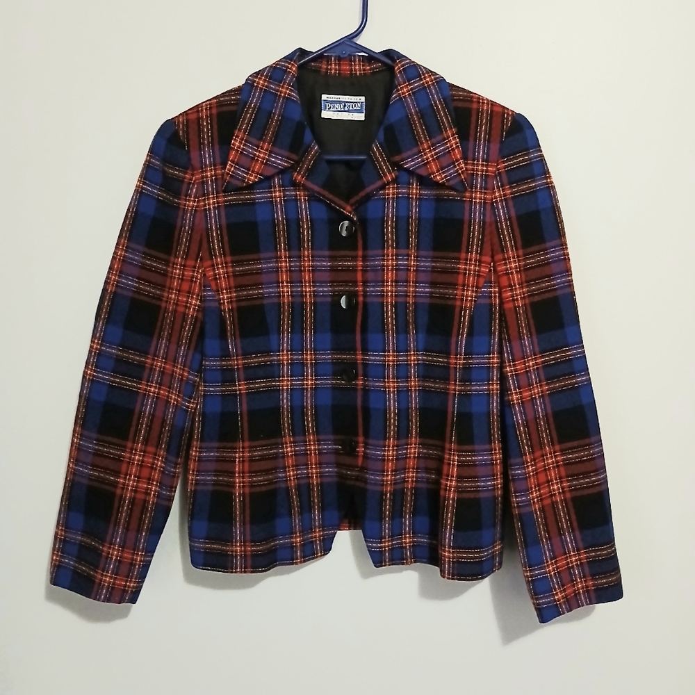 Pendleton Petite Blue and Red Plaid 100% Wool Blazer